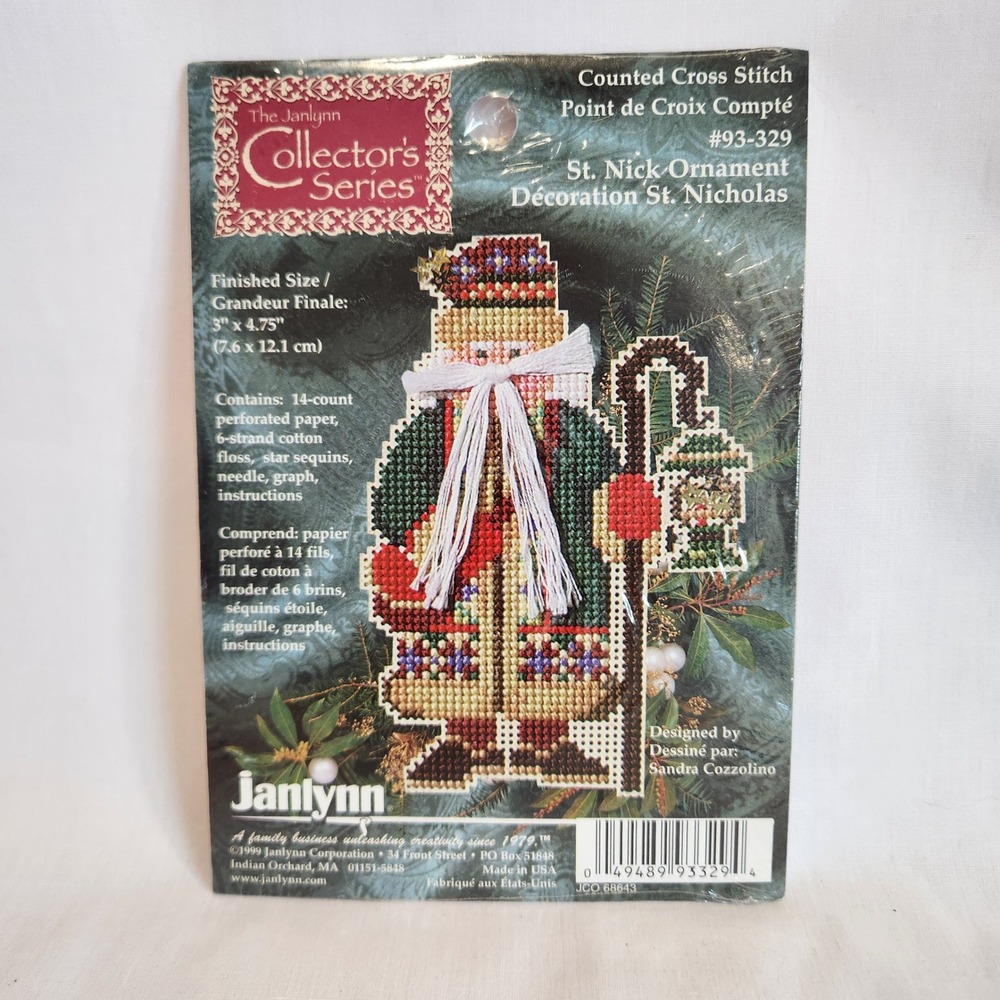NIP Janlynn Counted‎ Cross Stitch Kit St. Nick Vintage Christmas Ornament 93-329